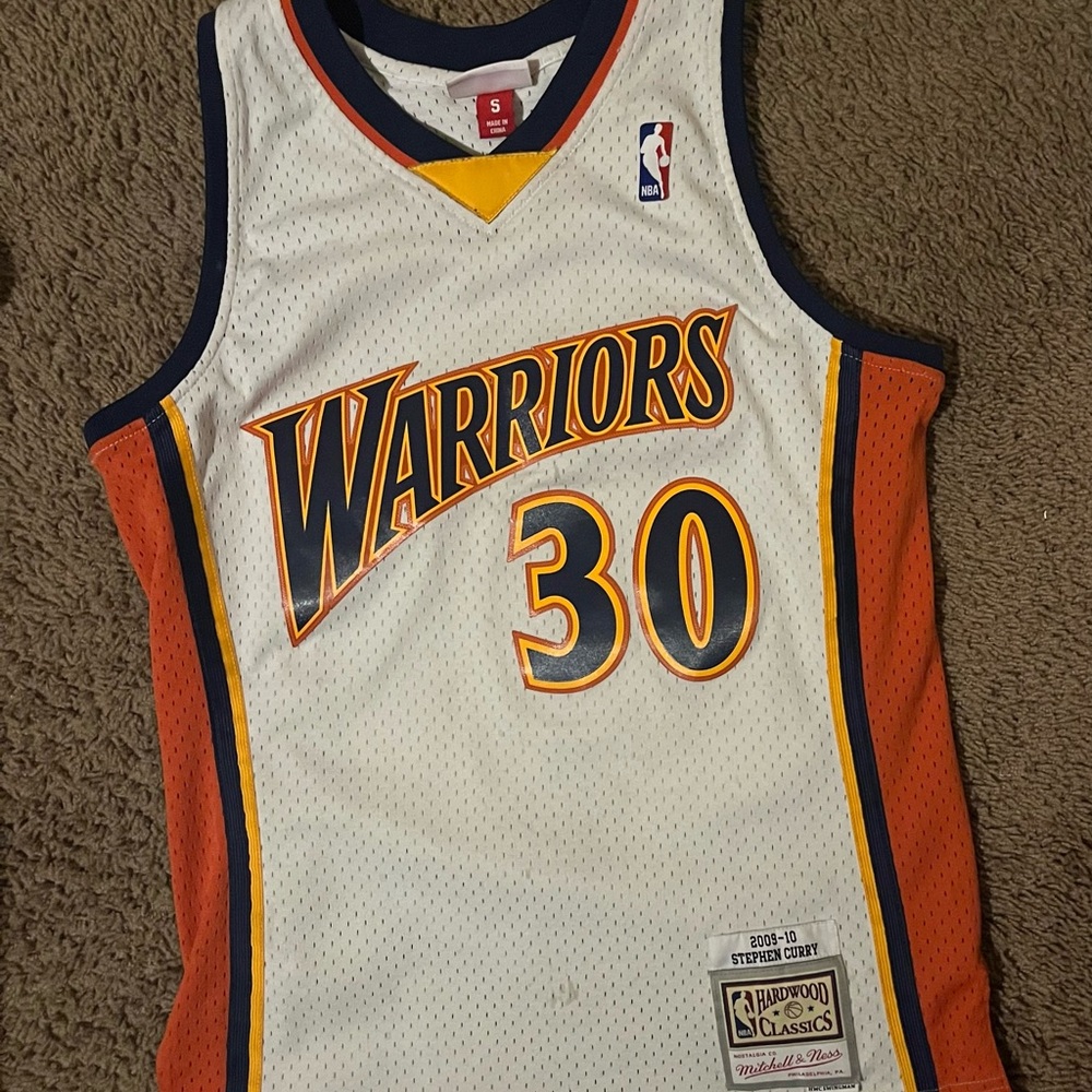 Mitchell & Ness White Jersey with Orange and Blue Stripes